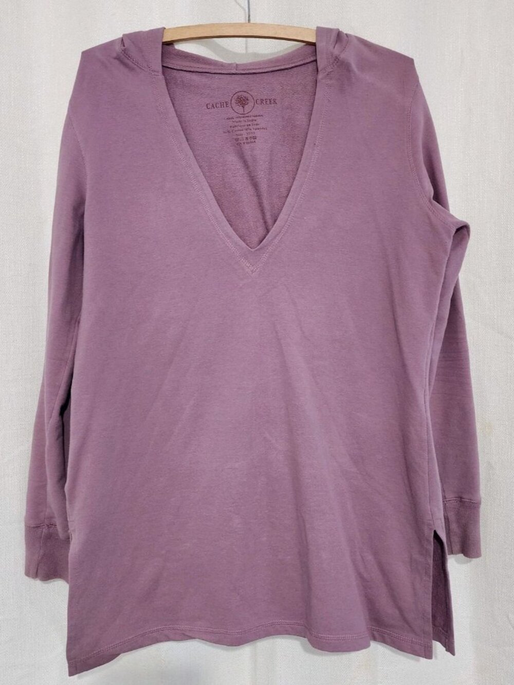 Women's T-shirt Long Sleeve Hoodie Side Slit Pink Size Medium